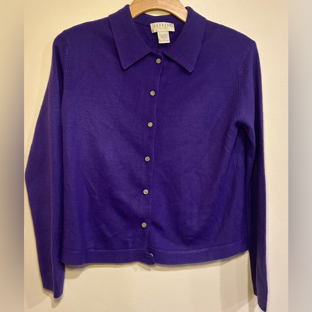 VTG Express Tricot Purple Button Down Cardigan Size Small